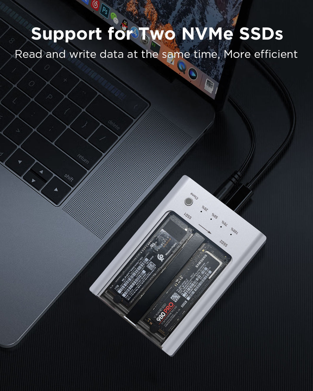 Ankmax M2U32C Dual-Bay NVMe M.2 SSD Duplicator, Tool-Free Aluminum USB3.2 10Gbps External M.2 SSD Enclosure